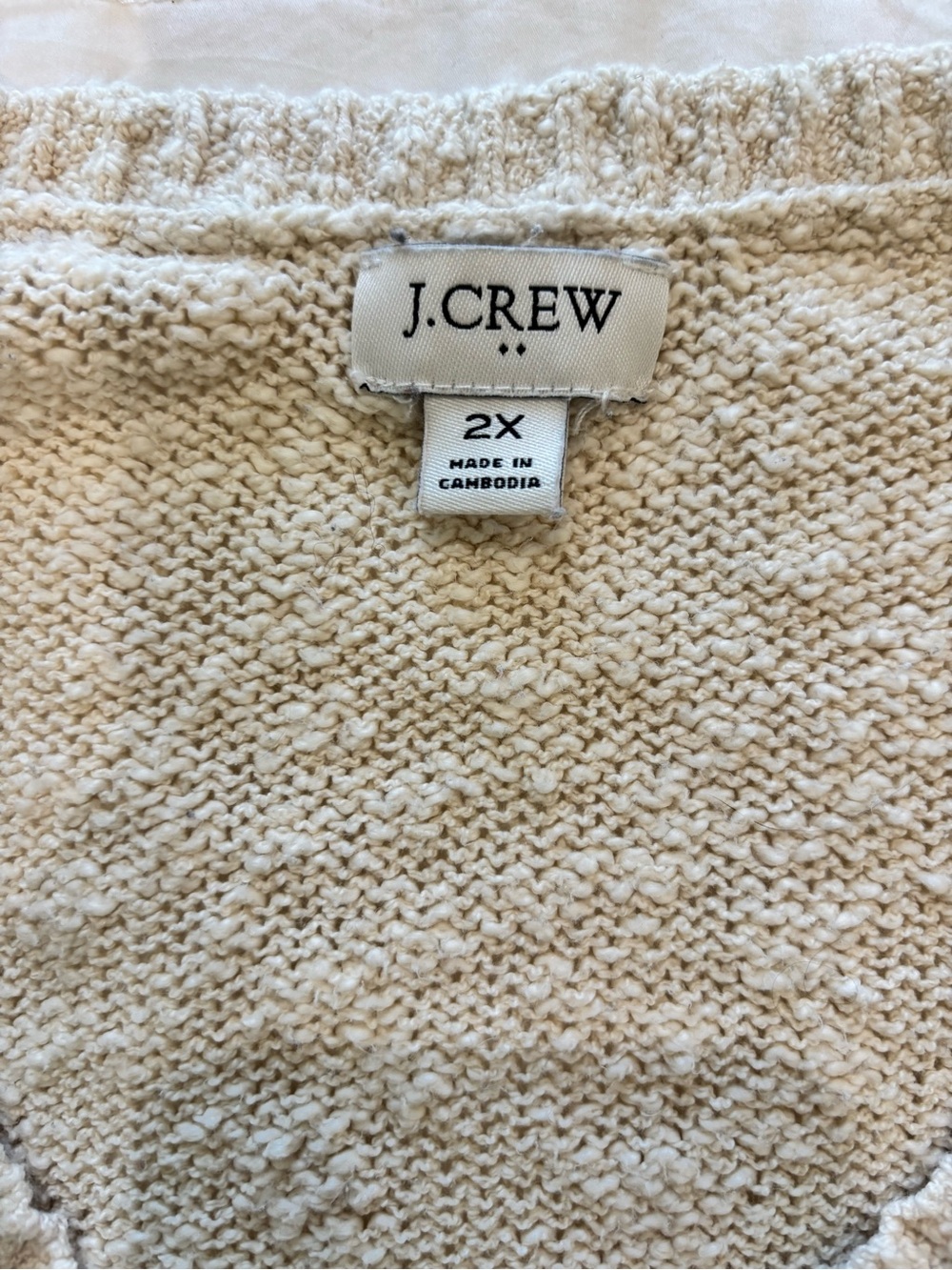 J. Crew Sz 2X Cream Oatmeal Slub Cotton Sweater V-Neck Relaxed Fit EUC - Picture 3 of 9